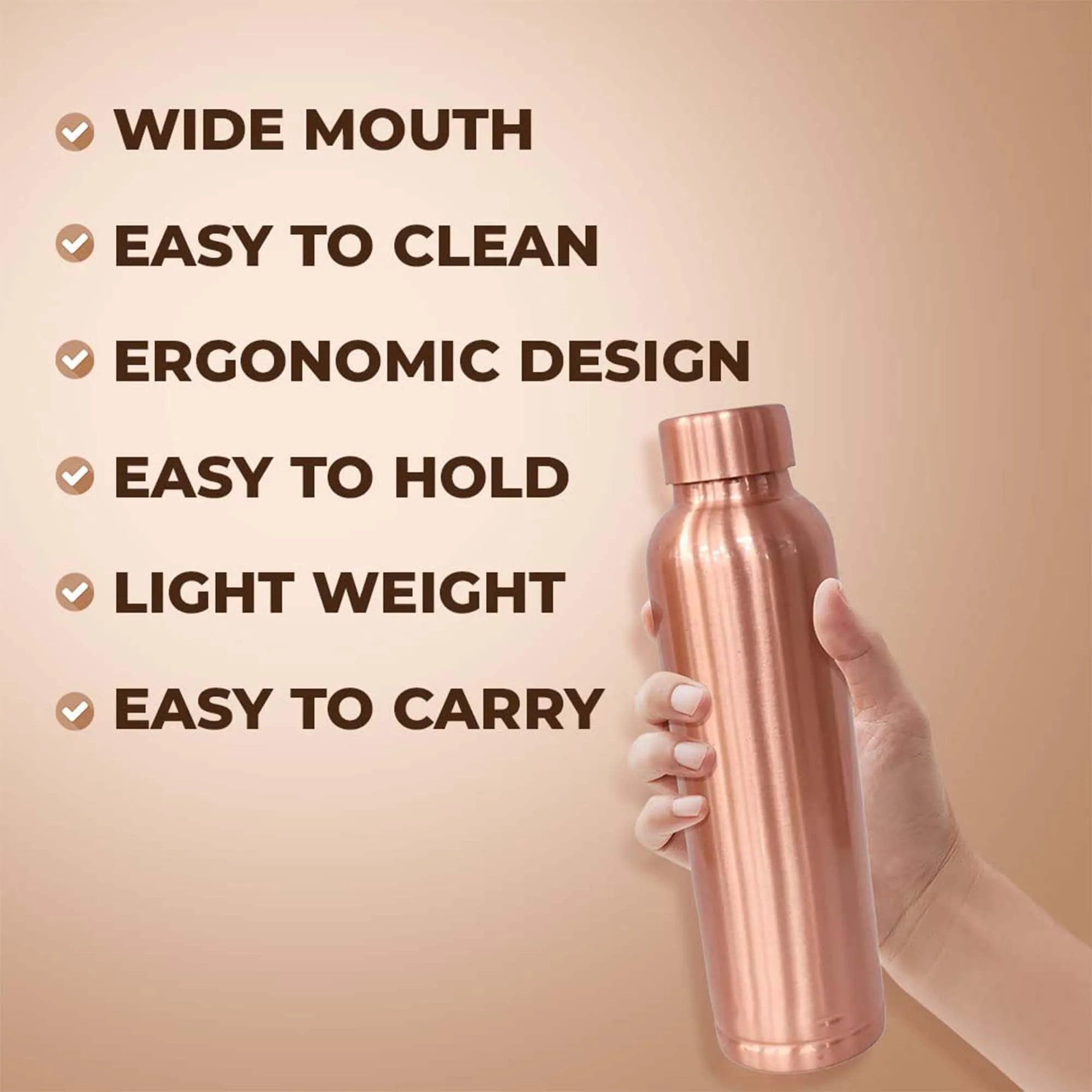 Kuber Industries 950 ml Copper Water Bottle - Leakproof Detox Tamaba Bottle for Office/Gym/Yoga/College, Men & Women | Stain Resistent Thermos Bottle for Office & Home | Solid - Copper