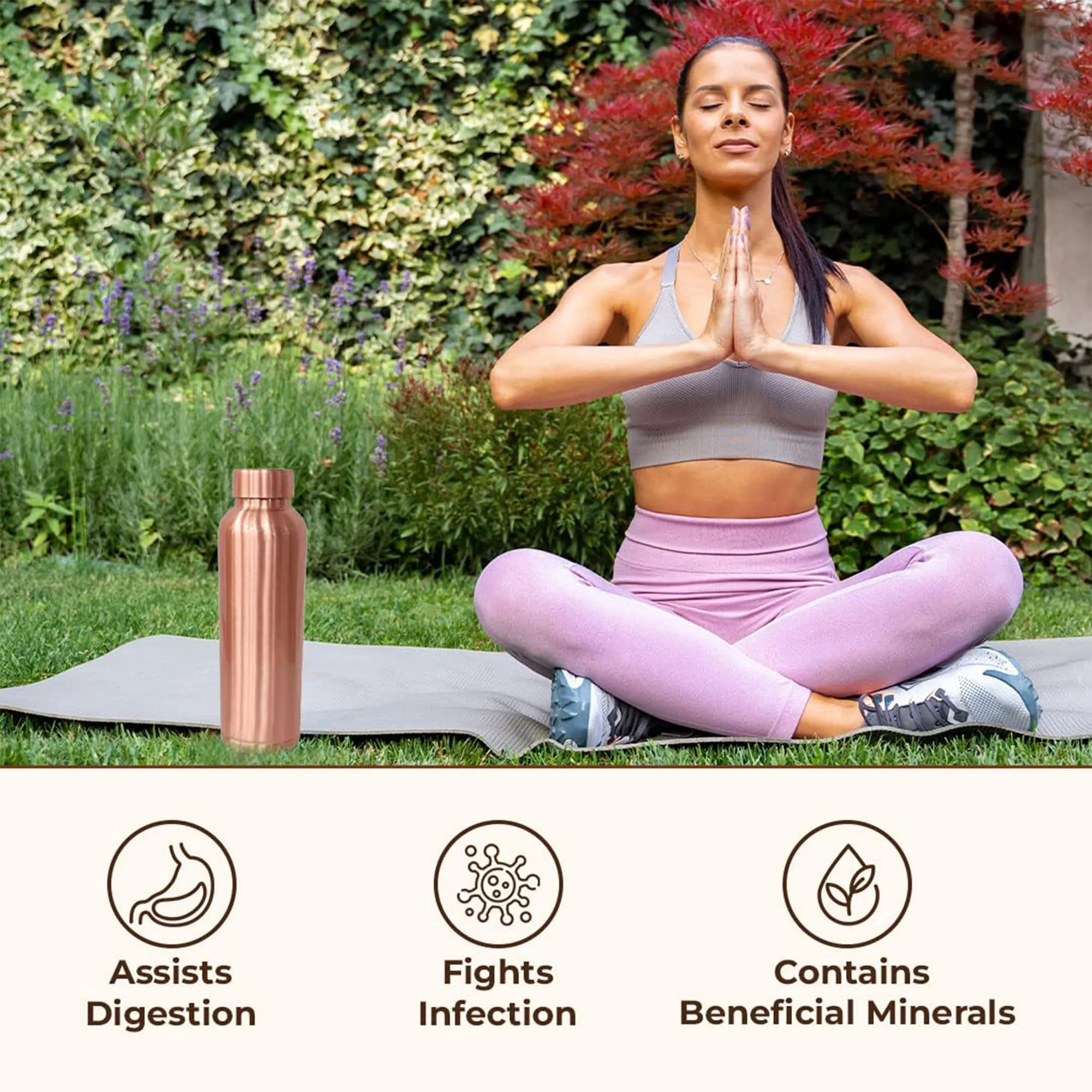 Kuber Industries 950 ml Copper Water Bottle - Leakproof Detox Tamaba Bottle for Office/Gym/Yoga/College, Men & Women | Stain Resistent Thermos Bottle for Office & Home | Solid - Copper