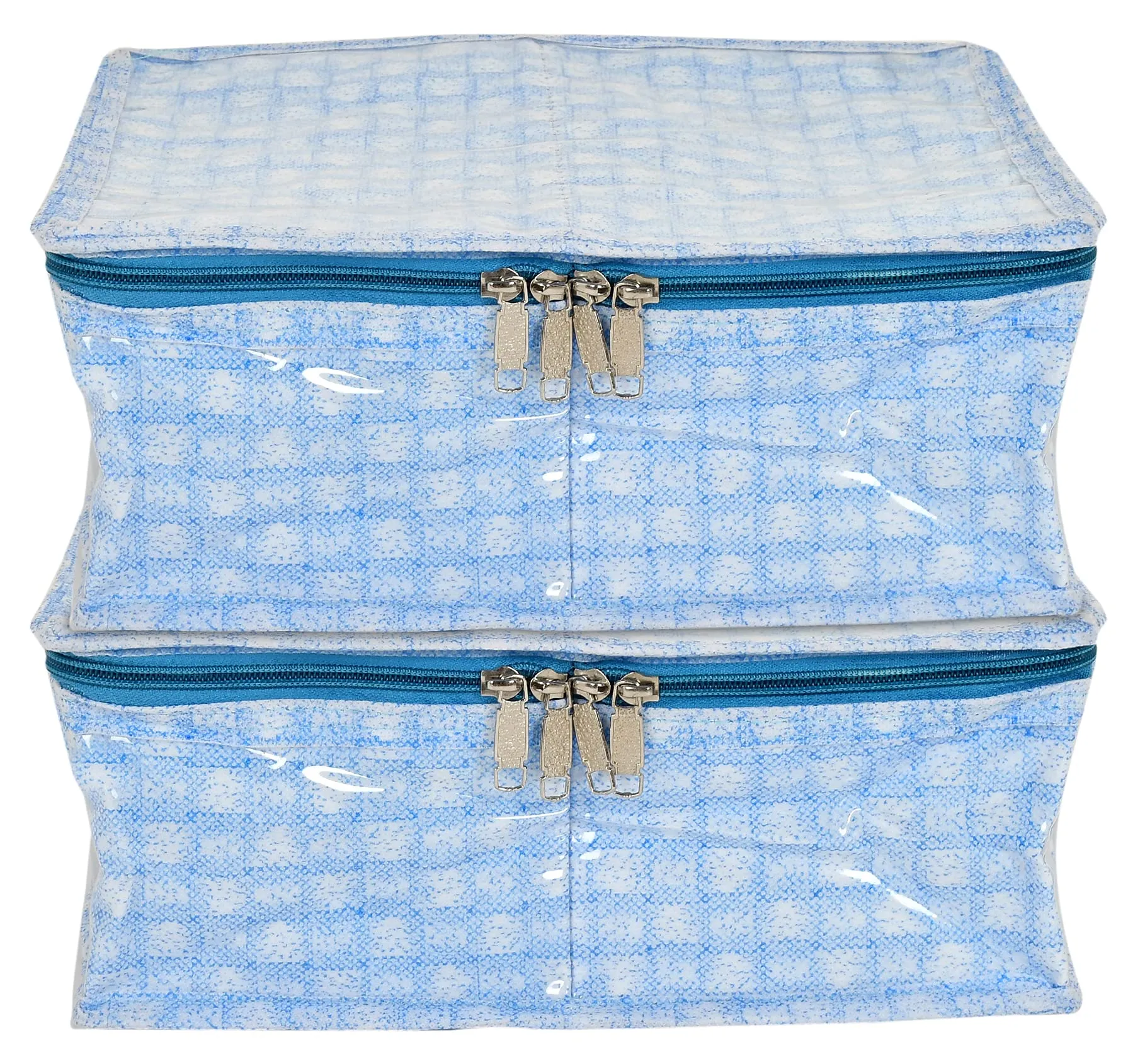 Kuber Industries Check Design Laminated PVC 2 Compartment Undergarments Organizer Bag Pack of 2 (Blue)-HS_38_KUBMART21267