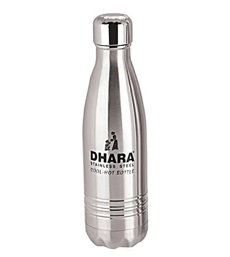 Kuber Industries Dhara Stainless Steel Water Bottle, 700 ml, Silver