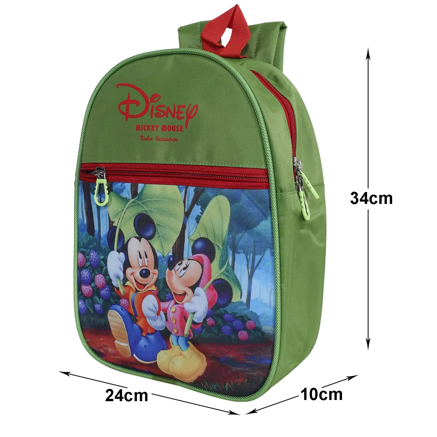 Kuber Industries Disney Mickey & Minnie School Bag|2 Compartment Rexine School Bagpack|School Bag for Kids|School Bags for Girls with Zipper Closure|Small Size (Green)