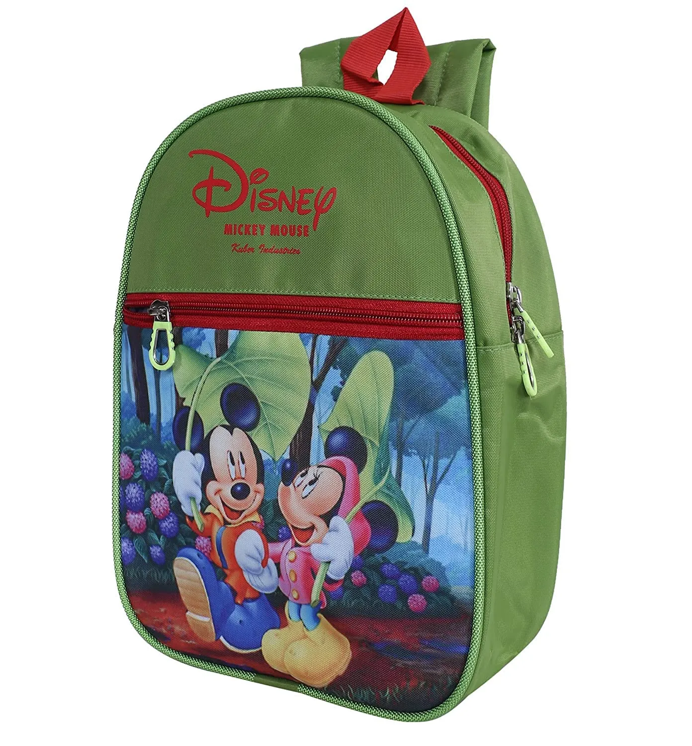 Kuber Industries Disney Mickey & Minnie School Bag|2 Compartment Rexine School Bagpack|School Bag for Kids|School Bags for Girls with Zipper Closure|Small Size (Green)