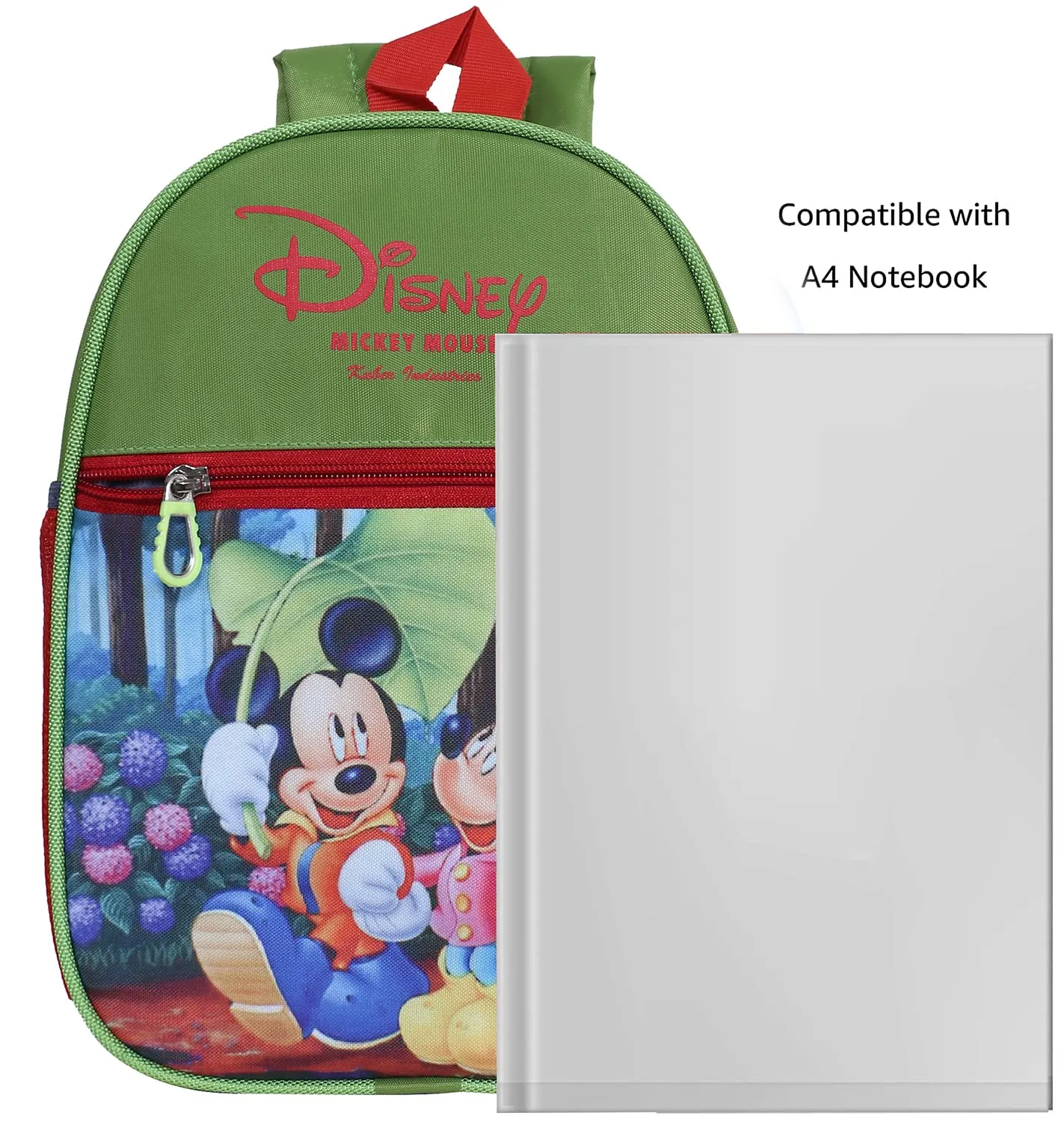 Kuber Industries Disney Mickey & Minnie School Bag|2 Compartment Rexine School Bagpack|School Bag for Kids|School Bags for Girls with Zipper Closure|Small Size (Green)