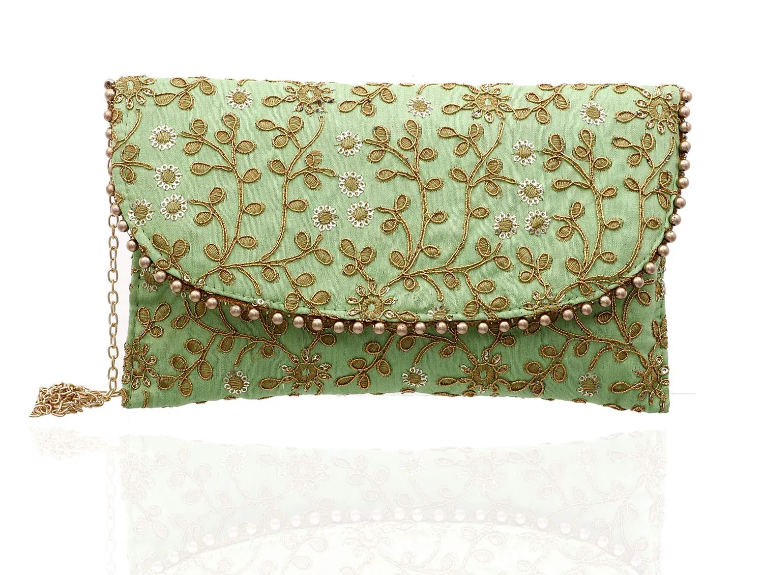 Kuber Industries Handcrafted Embroidered Clutch Bag Purse Handbag for Bridal, Casual, Party, Wedding (Green and Grey) - CTKTC034528-2 Pieces