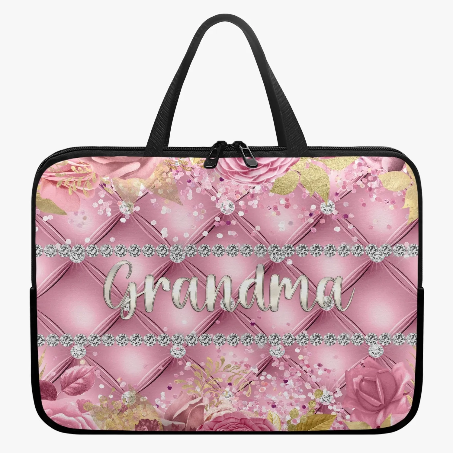 Laptop Sleeve with handles - Pink Floral - Grandma