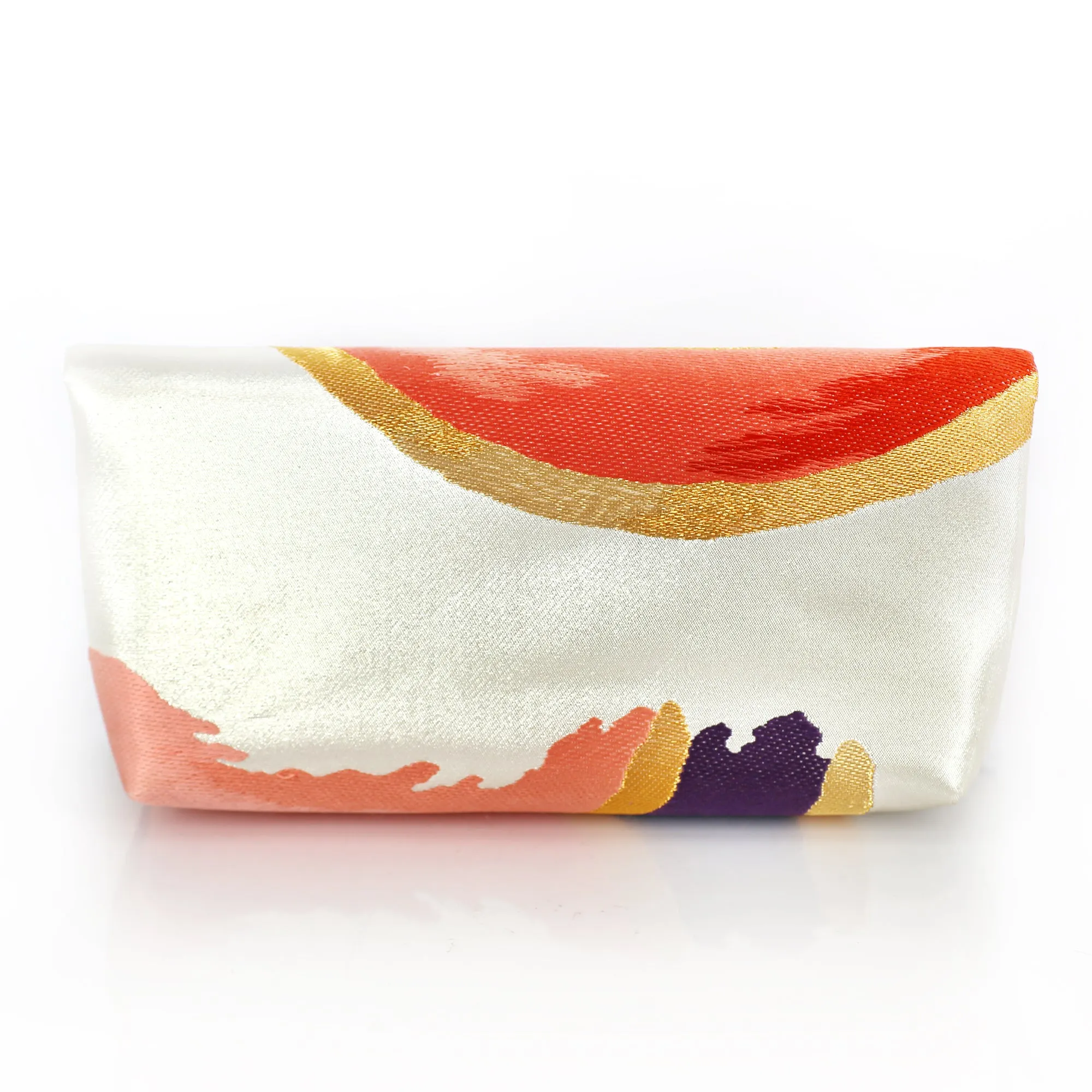 [Last one] Kimono Envelope Clutch Bag with Seigaiha Waves in Rainbow | Upcycled Kimono Obi Silk