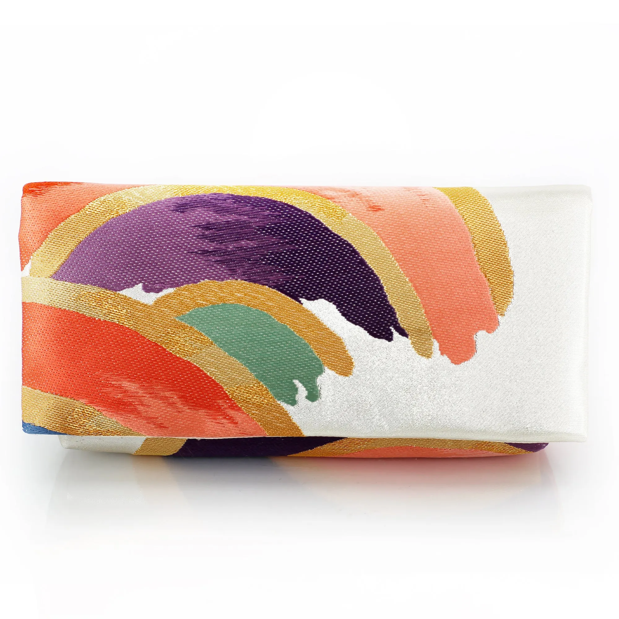 [Last one] Kimono Envelope Clutch Bag with Seigaiha Waves in Rainbow | Upcycled Kimono Obi Silk