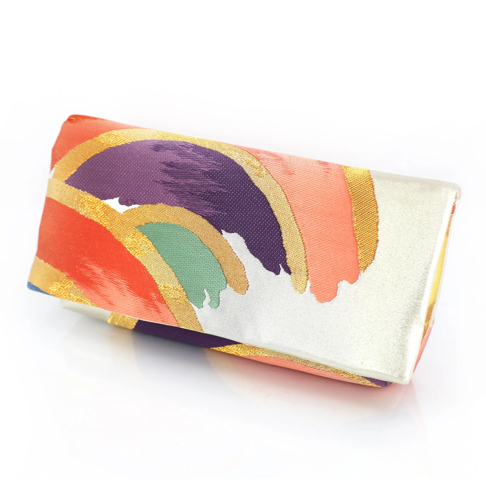 [Last one] Kimono Envelope Clutch Bag with Seigaiha Waves in Rainbow | Upcycled Kimono Obi Silk