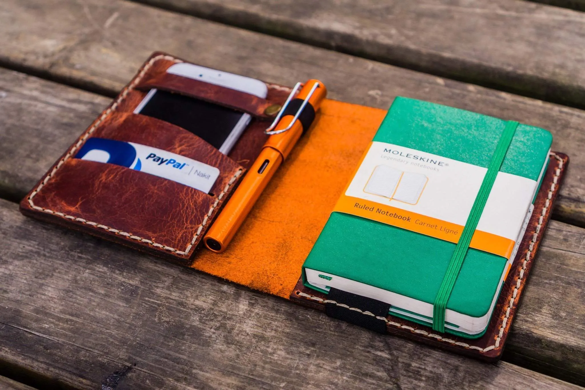 Leather Pocket Moleskine Journal Cover - Crazy Horse Orange