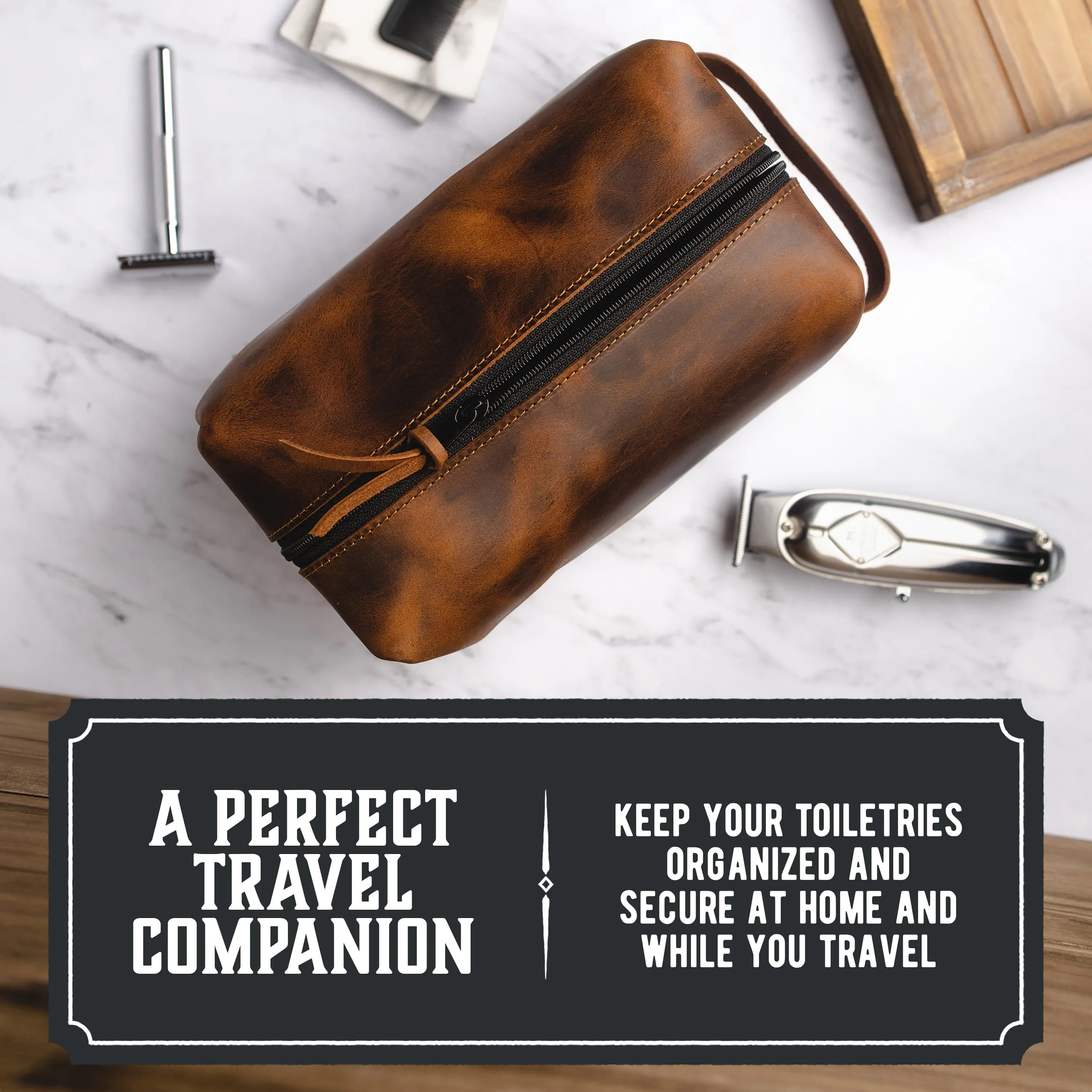 Leather Toiletry Bag for Men | Dopp Kit / Travel Pack