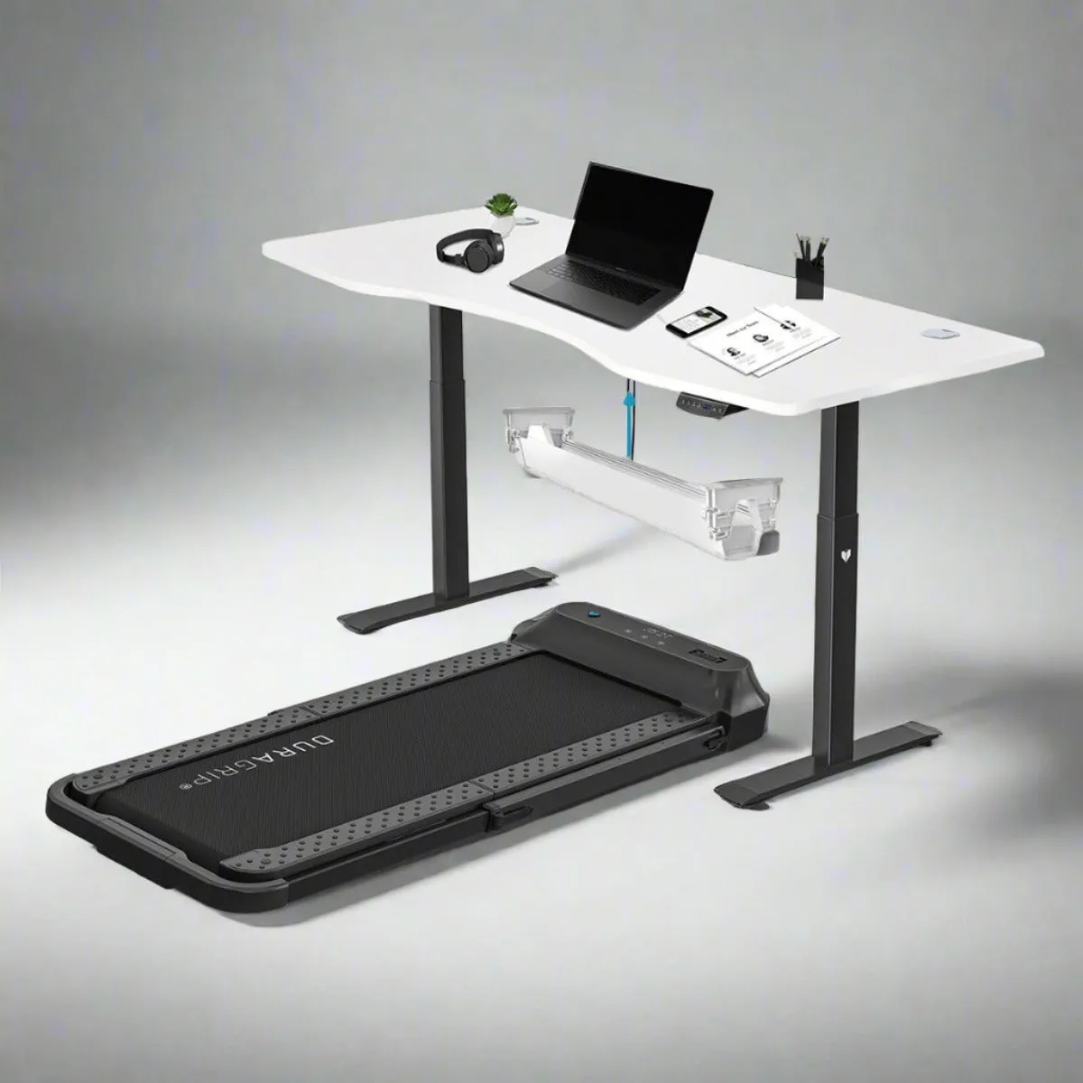 Lifespan Fitness - V-Fold Treadmill with ErgoDesk Automatic White Standing Desk 1800mm   Cable Management Tray