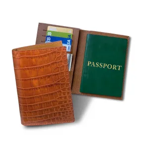 Light Brown Slim Alligator Leather Passport Holder Cover