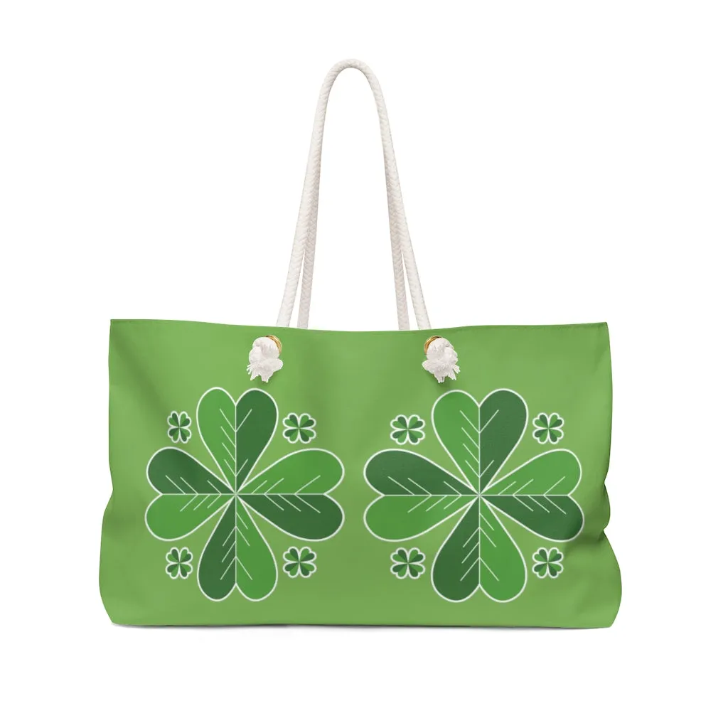 Light Green Clover Bag, St. Patrick's Day Irish 24"x13" Oversize Weekender Bag- Made in USA