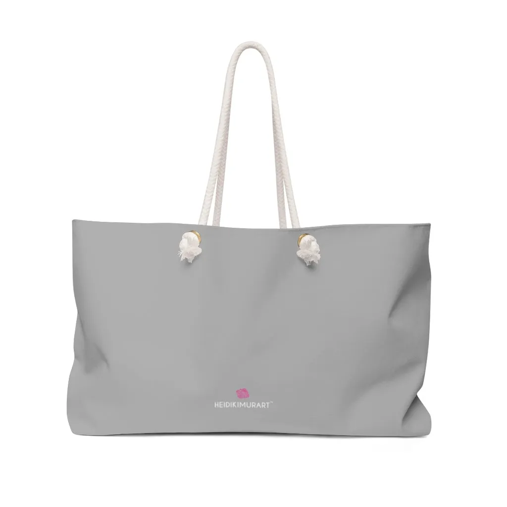 Light Grey Color Weekender Bag, Solid Grey Color 24"x13" Designer Modern Essential Market Large Tote Bag- Made in USA