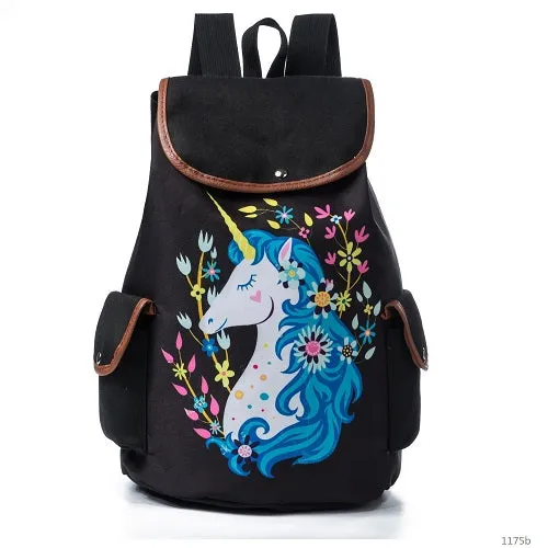 Lovely Cat Printed Canvas School Backpack For Teenager