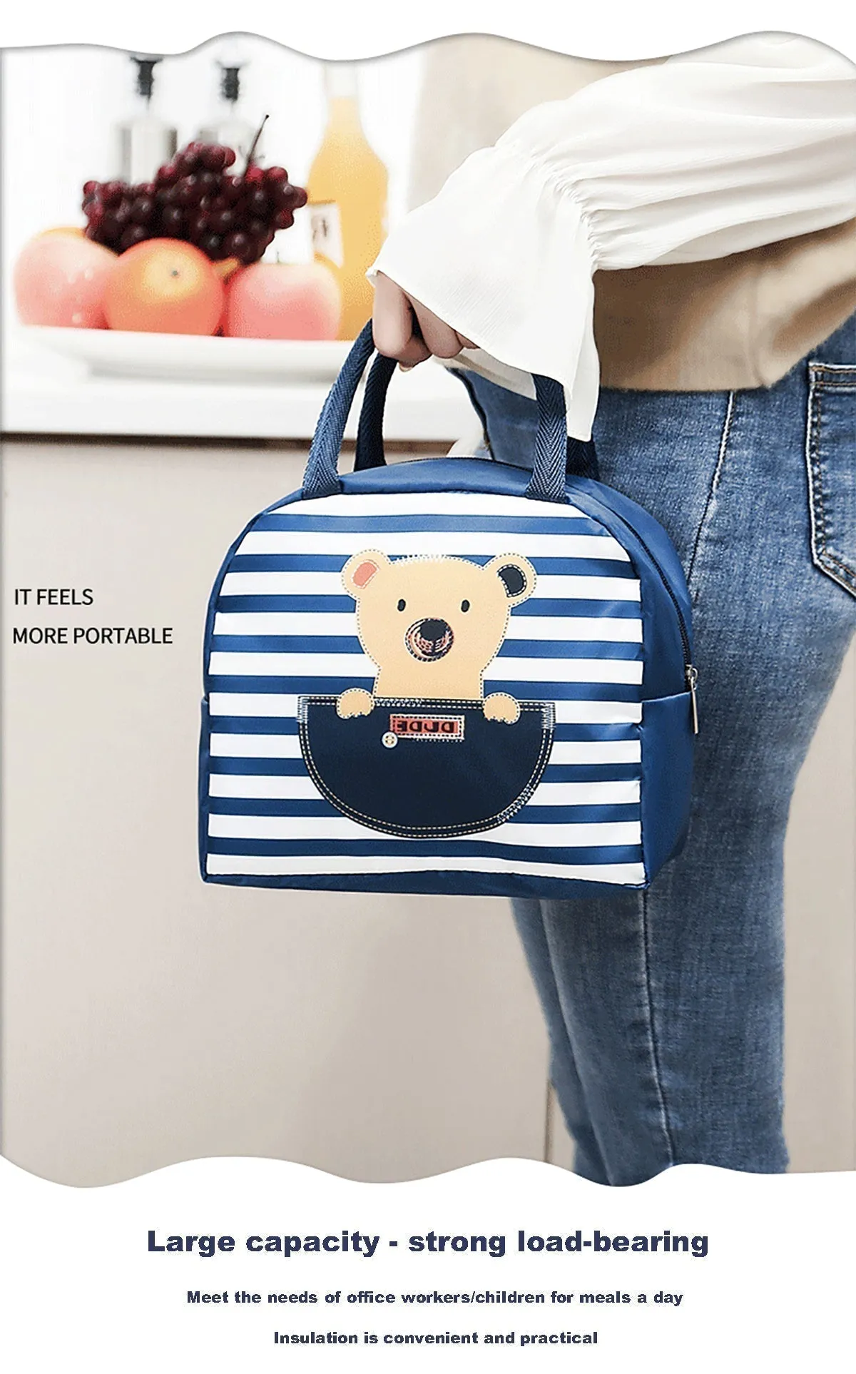 Lunch Box Insulated Bag Soft Leakproof Lunch Bag for Kids Men Women, Durable Thermal Lunch Pail for School Work Office | Fit 6 Cans-Blue Penguin