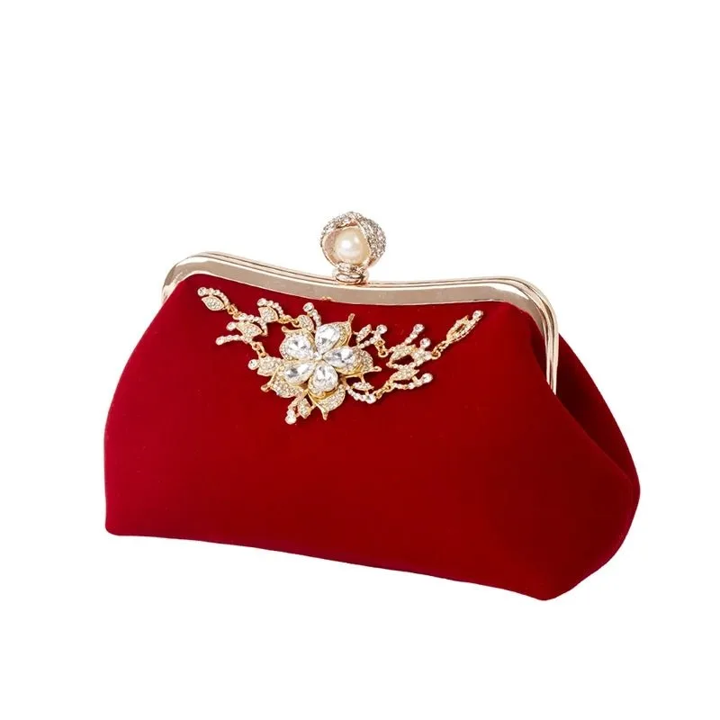 Luxy Moon Diamond Flower Velvet Party Clutch Bag