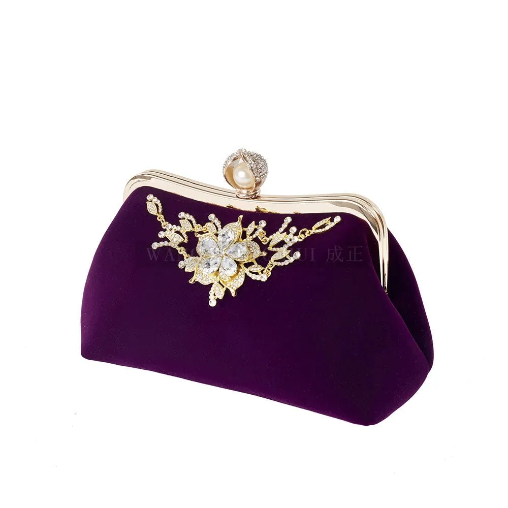 Luxy Moon Diamond Flower Velvet Party Clutch Bag