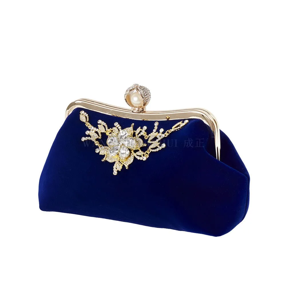 Luxy Moon Diamond Flower Velvet Party Clutch Bag