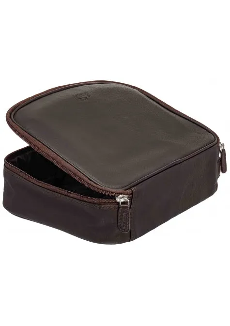 Mancini Leather Large Zippered Toiletry Bag, 10.5" x 8" x 3", Brown