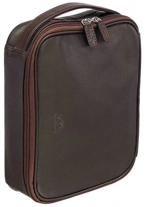 Mancini Leather Large Zippered Toiletry Bag, 10.5" x 8" x 3", Brown