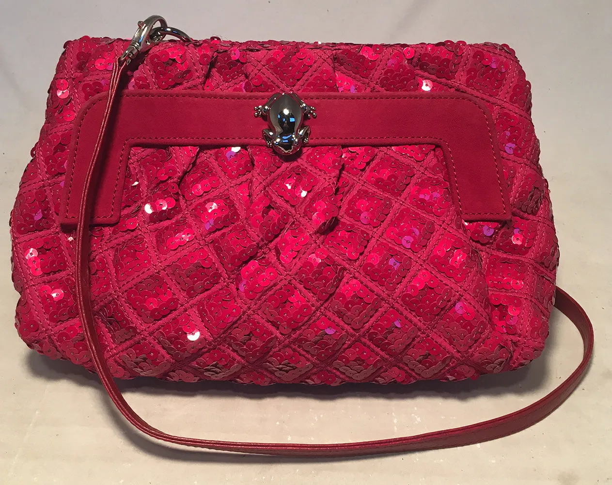 Marc Jacobs Pink Sequin Frog Clutch Shoulder Bag