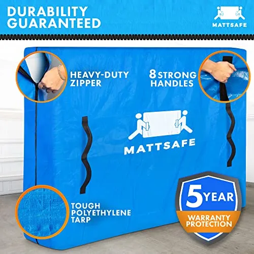 MattSafe Mattress Bags for Moving and Storage (Twin Size) - Mattress Cover for Moving - Heavy Duty, 8 Handles and Strong Zipper Closure - Mattress Storage Bag - Moving Supplies & Moving Bags