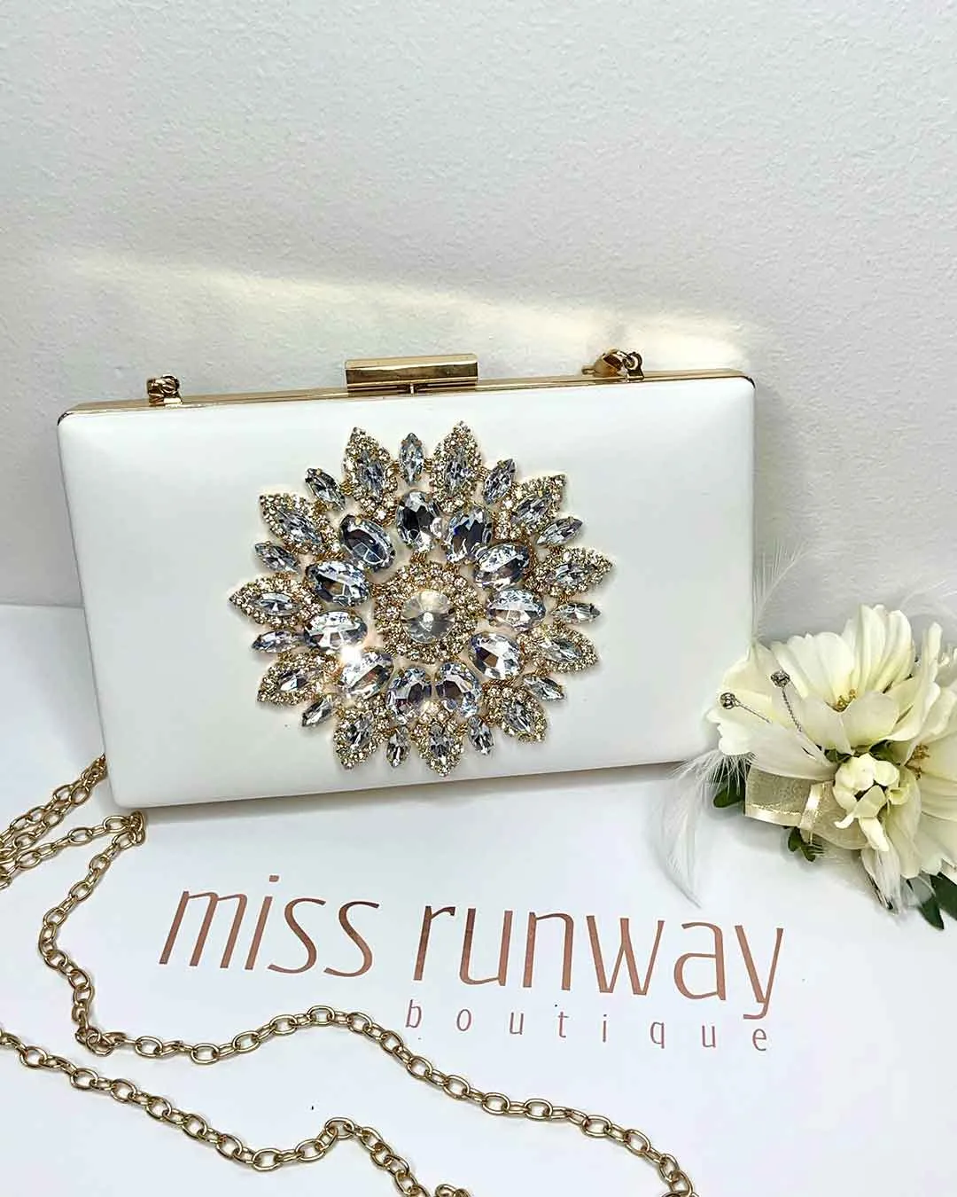 Maya Jewel Clutch - White