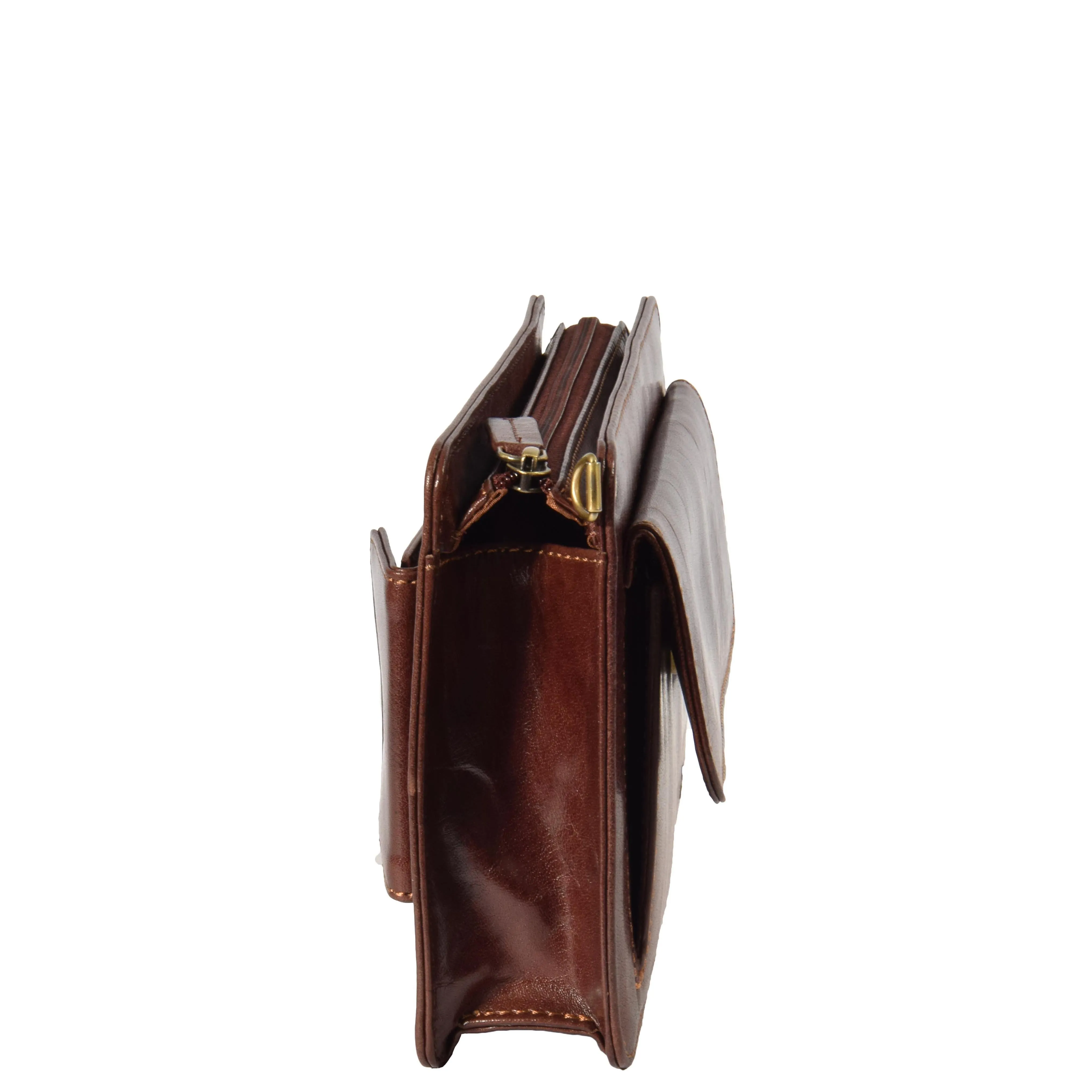 Mens Leather Wrist Bag Mobile Money Clutch A7 Brown