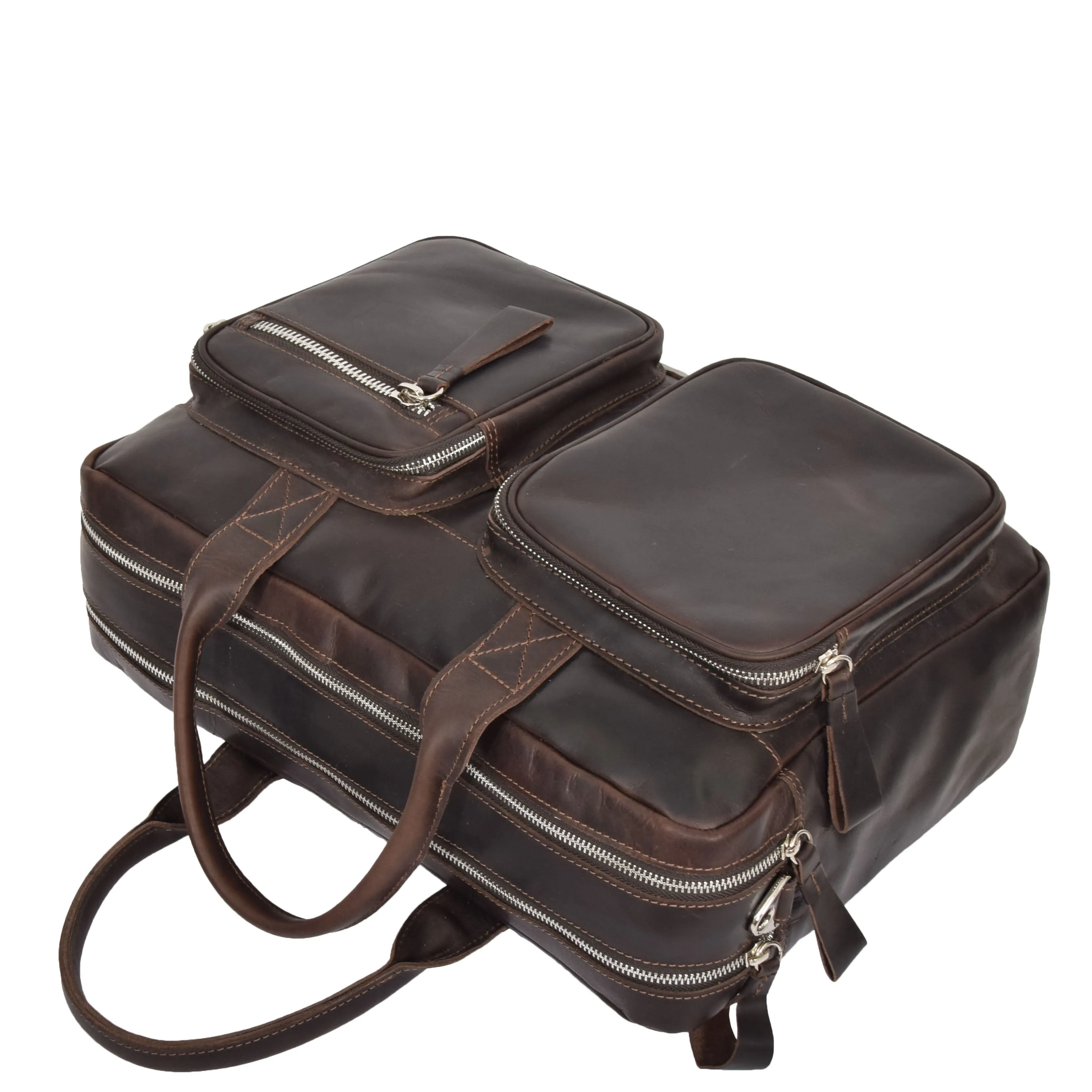 Mens Vintage Leather Organiser Briefcase Mason Brown