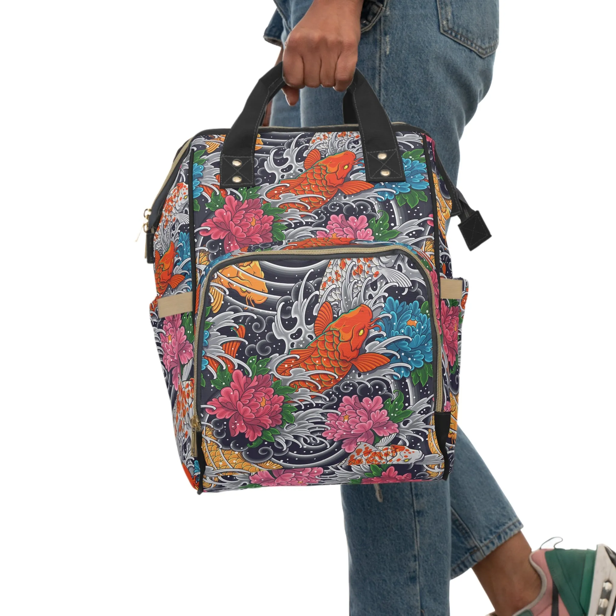 Multifunctional Backpack - Colorful Koi Fish Pattern