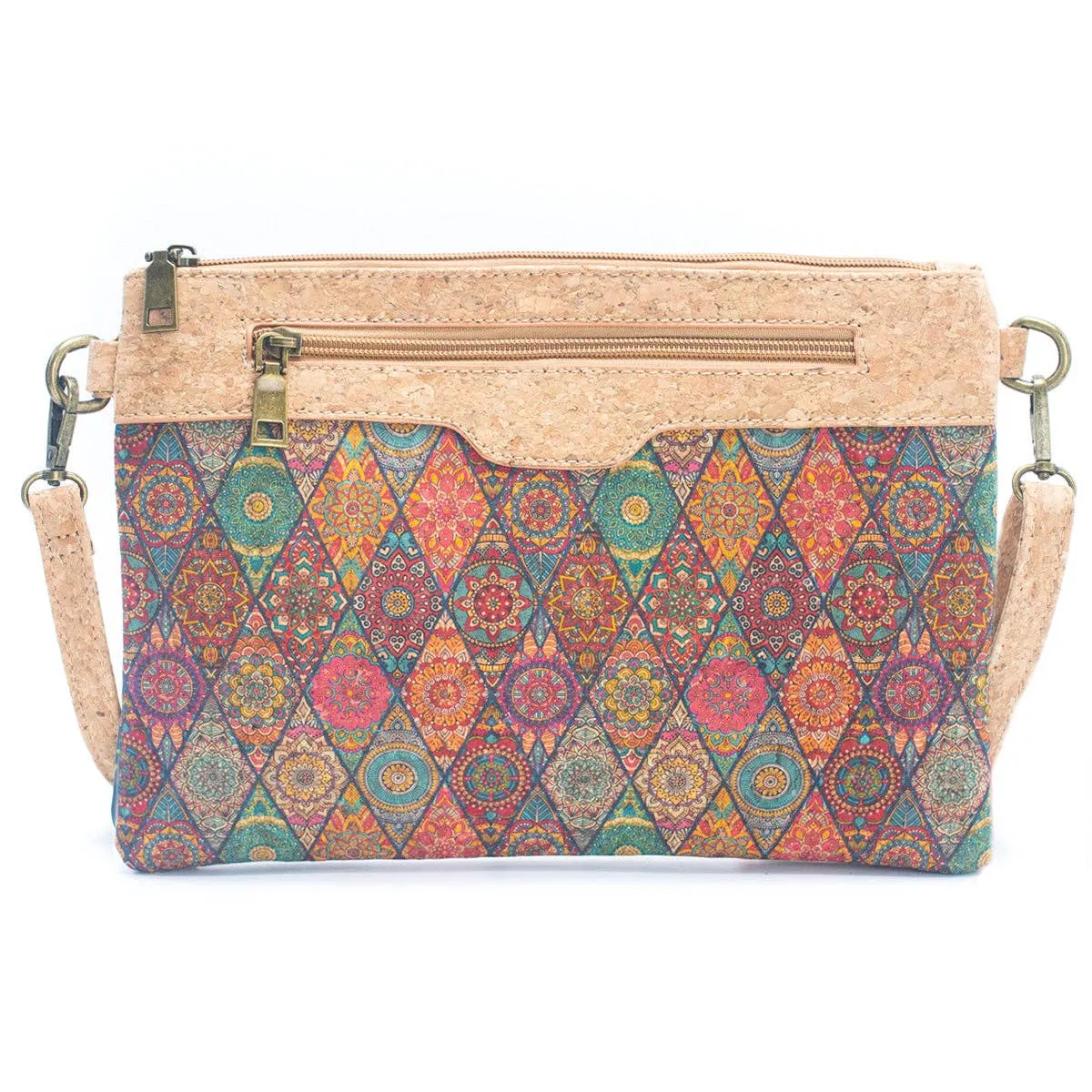 Natural Cork with Printed Design - Women's Crossbody and Clutch BAG-2248