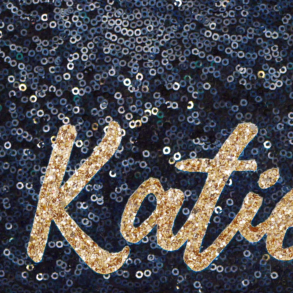 Navy sequin personalised name clutch