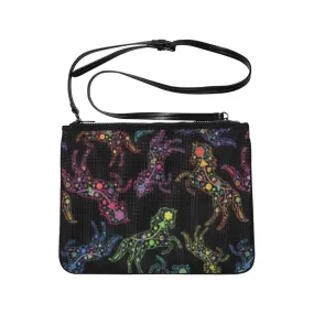 Neon Floral Horses Slim Clutch Bag