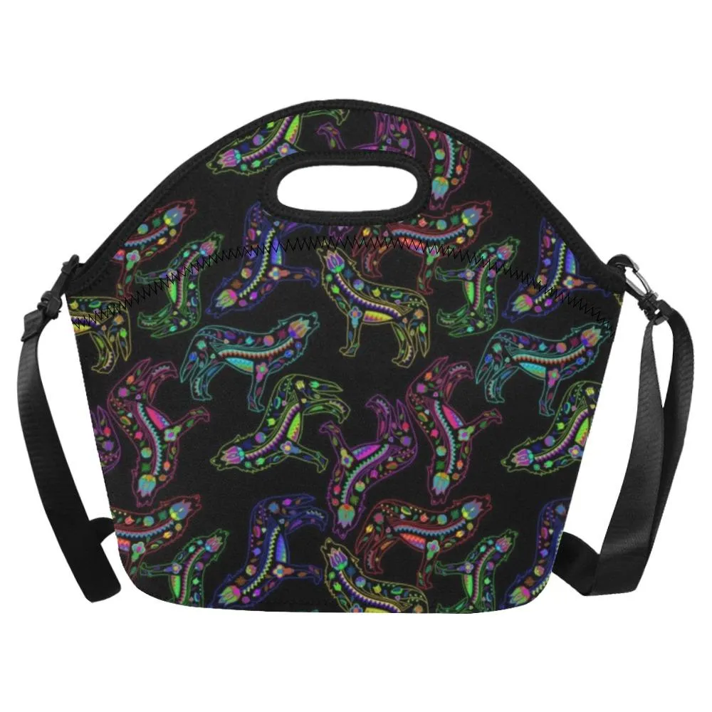 Neon Floral Wolves Neoprene Lunch Bag/Large