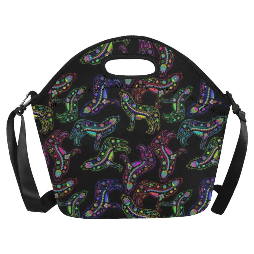 Neon Floral Wolves Neoprene Lunch Bag/Large