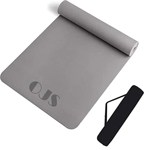 OJS Yoga Mats for Women Yoga mat for men exercise mat for home workout yoga mat for kids Exercise mat for home workout Anti-skid Anti-slip yoga Mate with Carrying Bag (Made in India) (4MM, GREY)