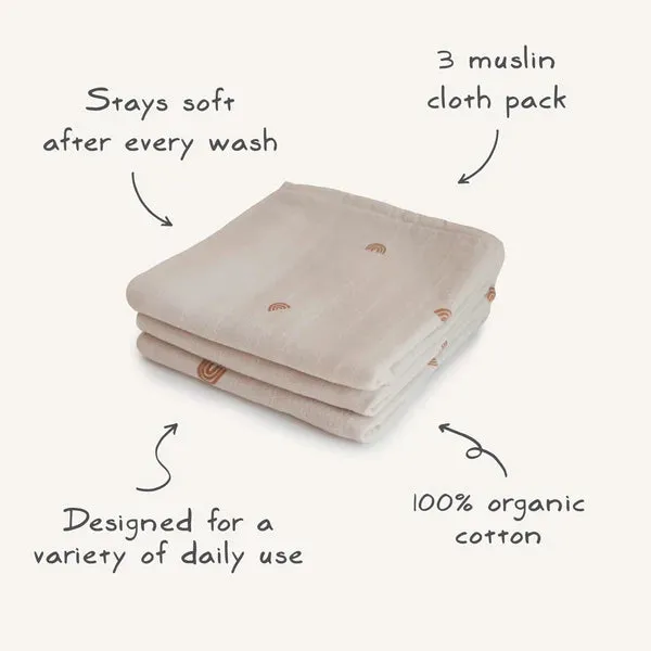 Organic Cotton Muslin Cloths 3-Pack - Flowers