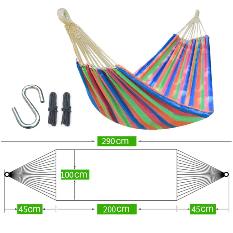 Outdoor Double Thickened Canvas Hammock Indoor Swing with Detachable Curved Rod, Size:190x100cm(Red Stripe)