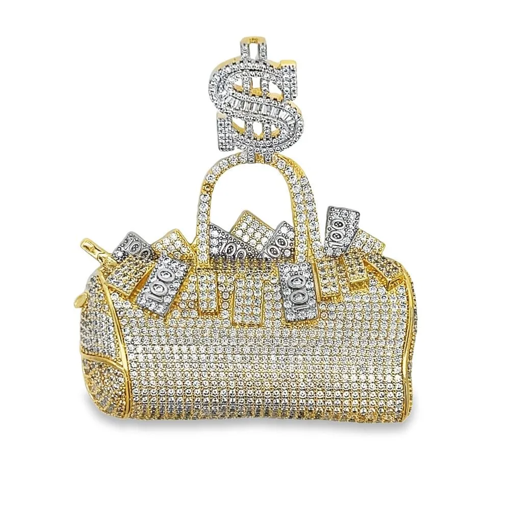 Overflowing Money Bag $ CZ Hip Hop Iced Out Pendant