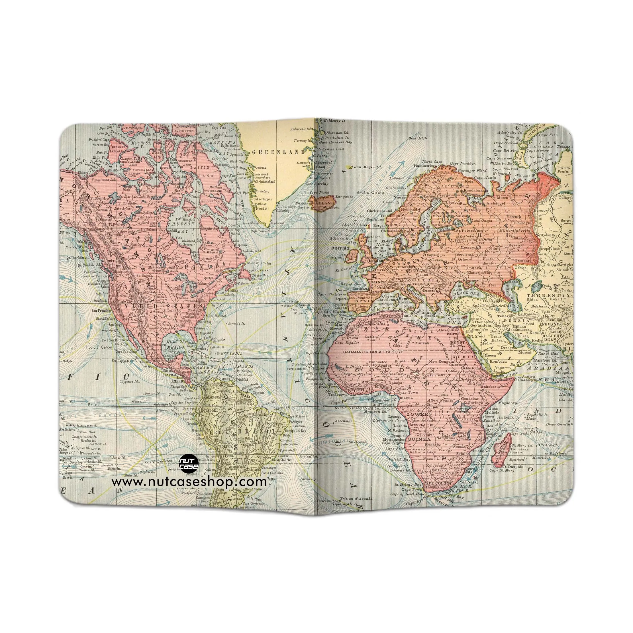 Passport Cover Holder Travel Case With Baggage Tag - Vintage Map