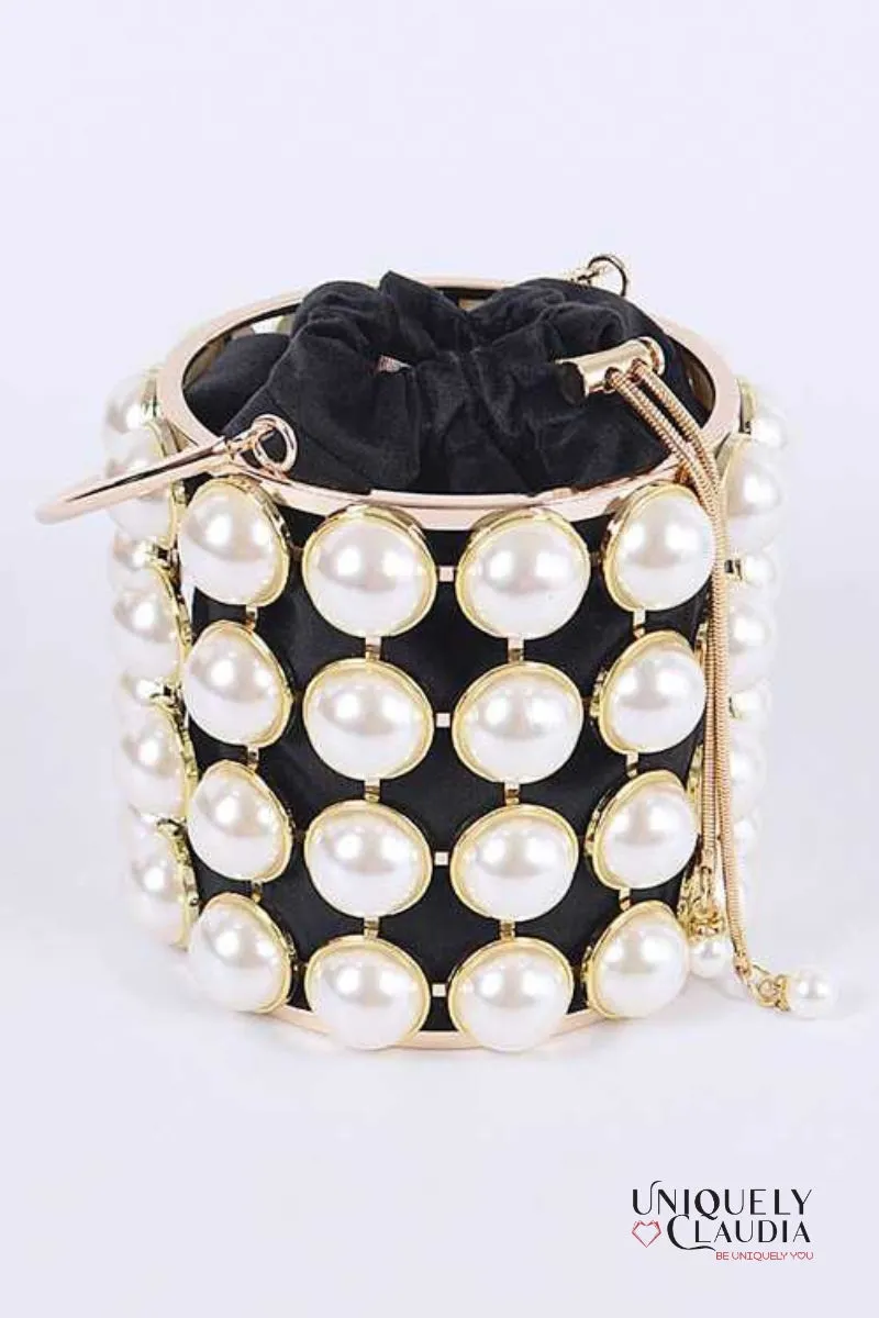 Pearl Accent Iconic Top Handle Clutch Bag