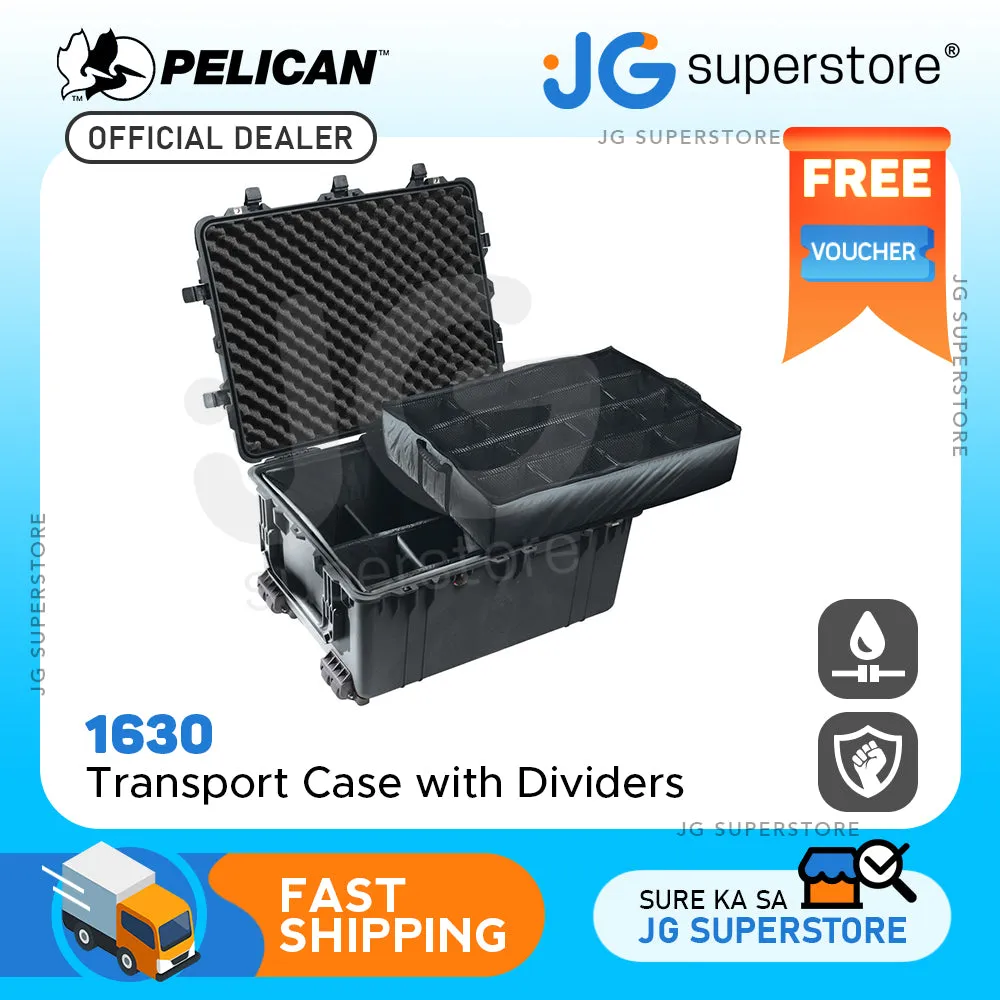 Pelican 1630 Protector Transport Case Unbreakable Watertight Dustproof Trolley Hard Casing with Extension Handle and Wheels, IP67 Rating (with Dividers)