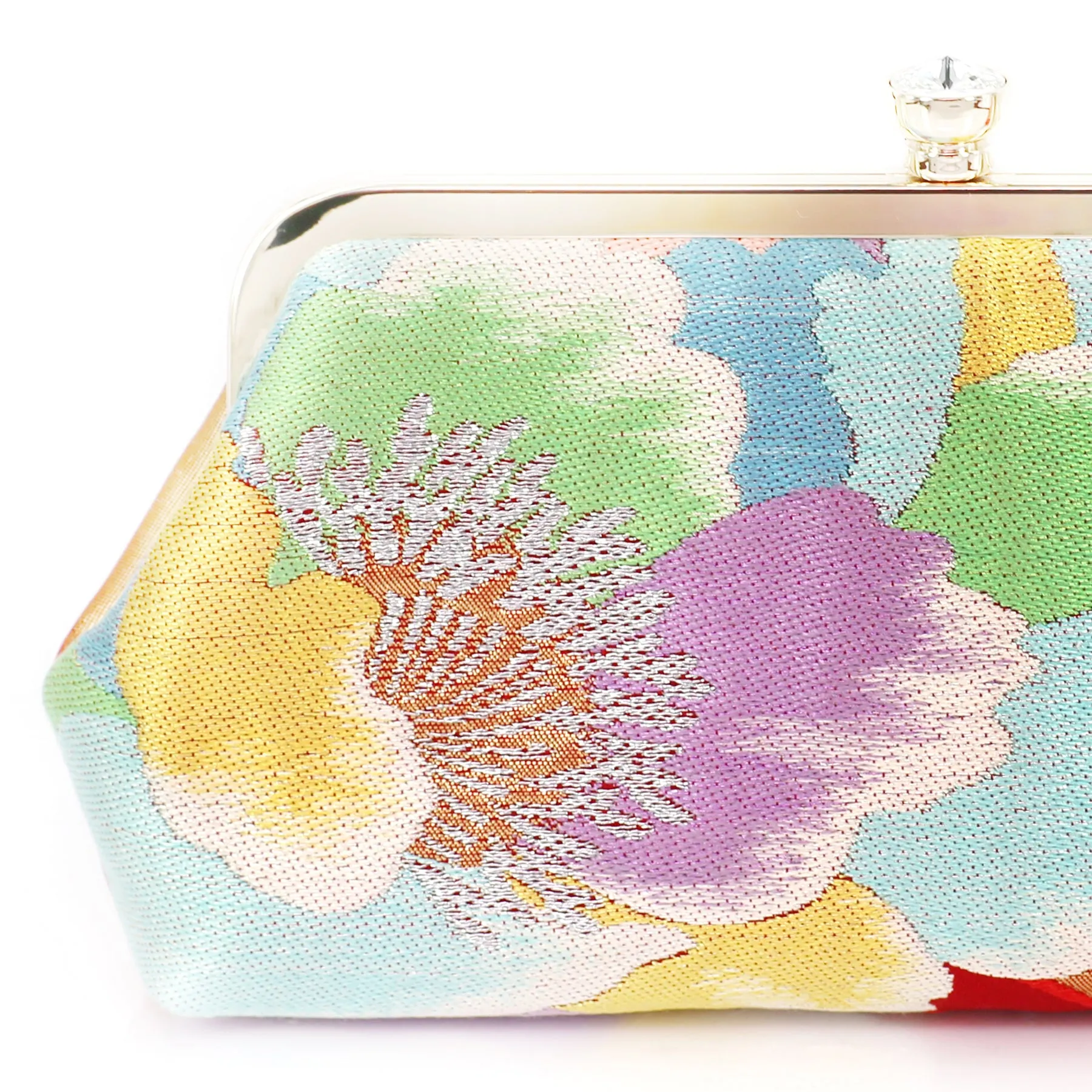 Peony Kimono Clutch Purse in Red and Rainbow | Upcycled from vintage Japanese Kimono Obi