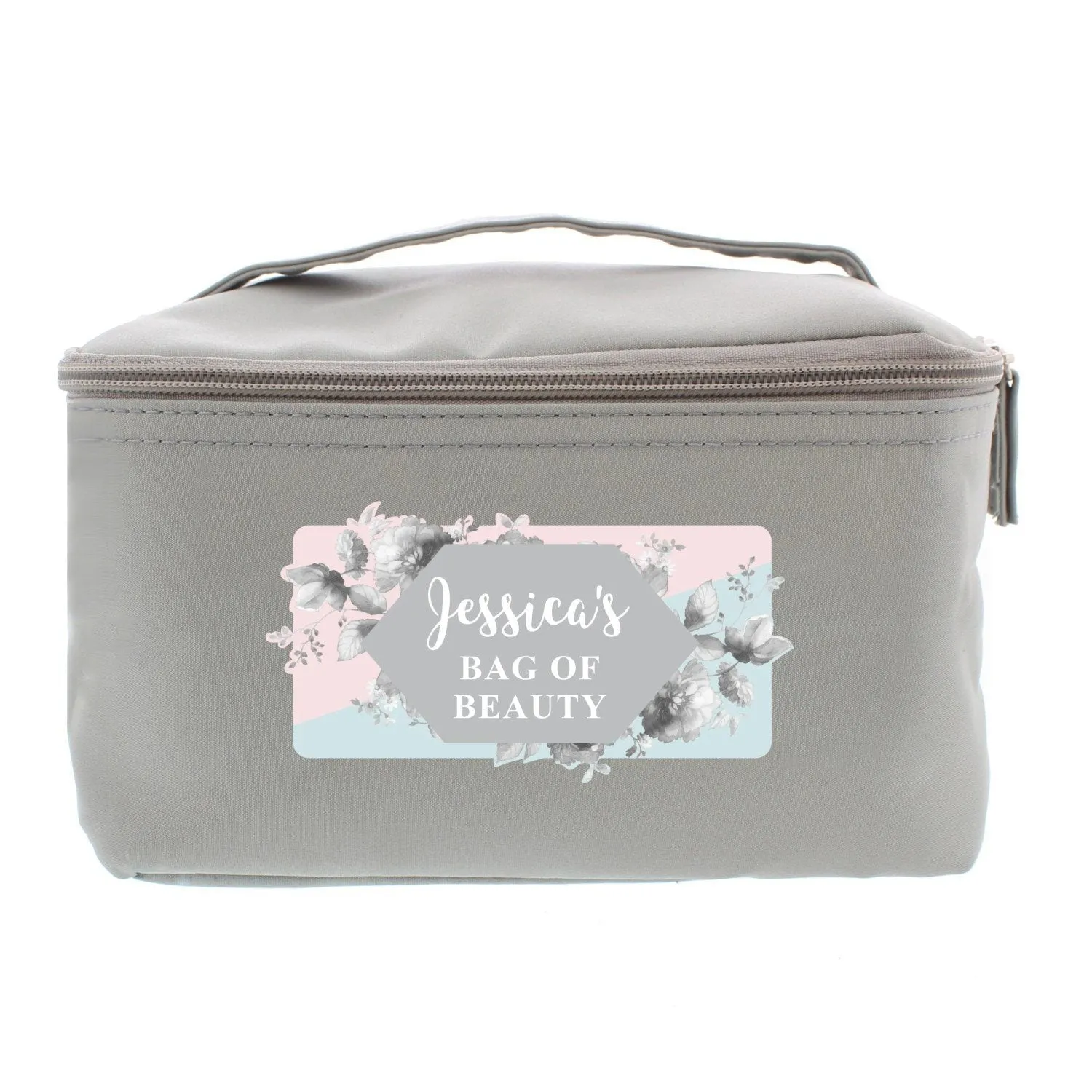 Personalised Floral Grey Toiletry Bag