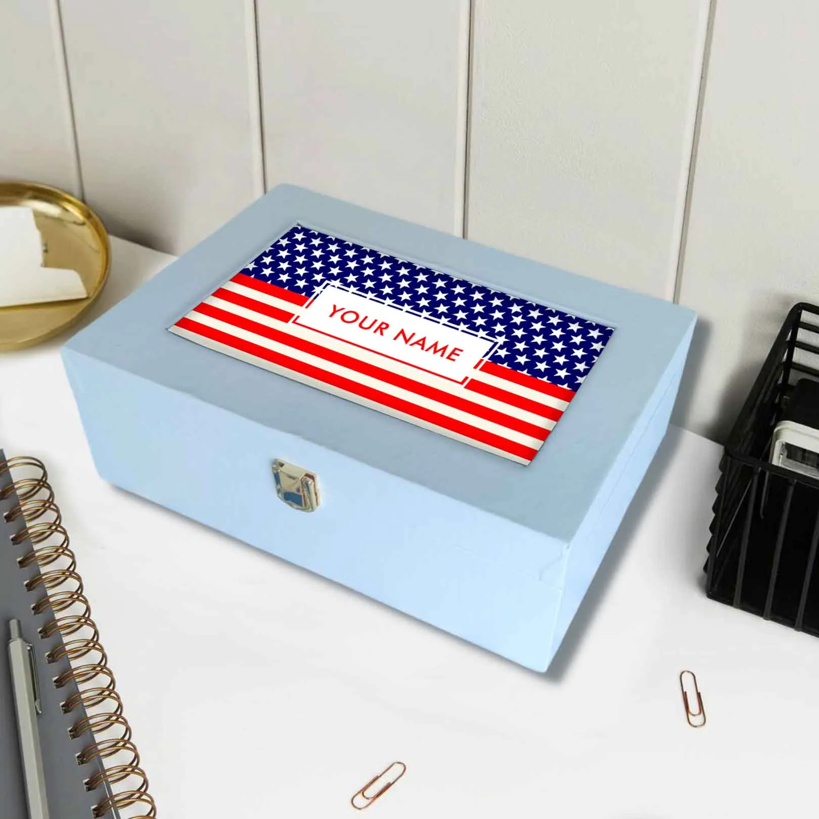 Personalised Gift Boxes for Men Vegan Leather Your Name -  American Flag