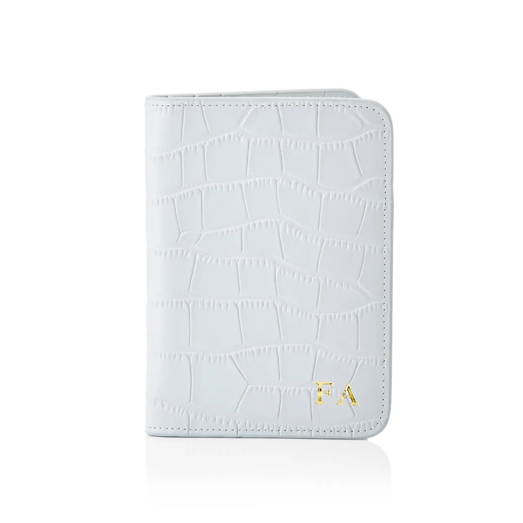 Personalised Leather Passport Cover - Grey Croc