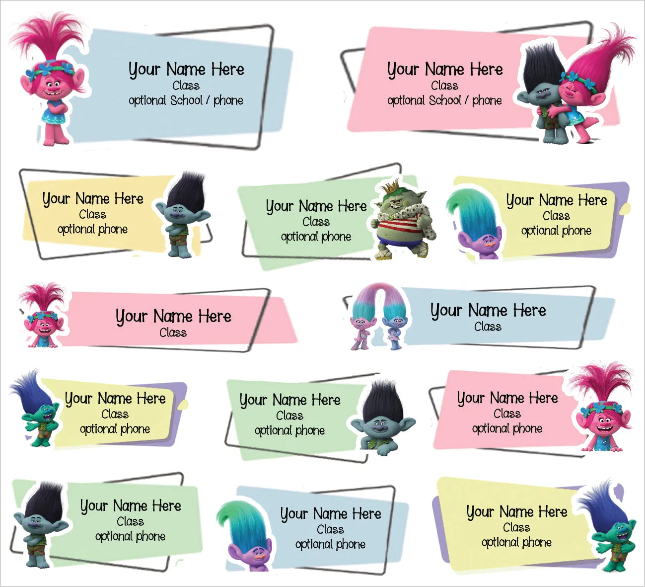 ""Trolls" School labels packs