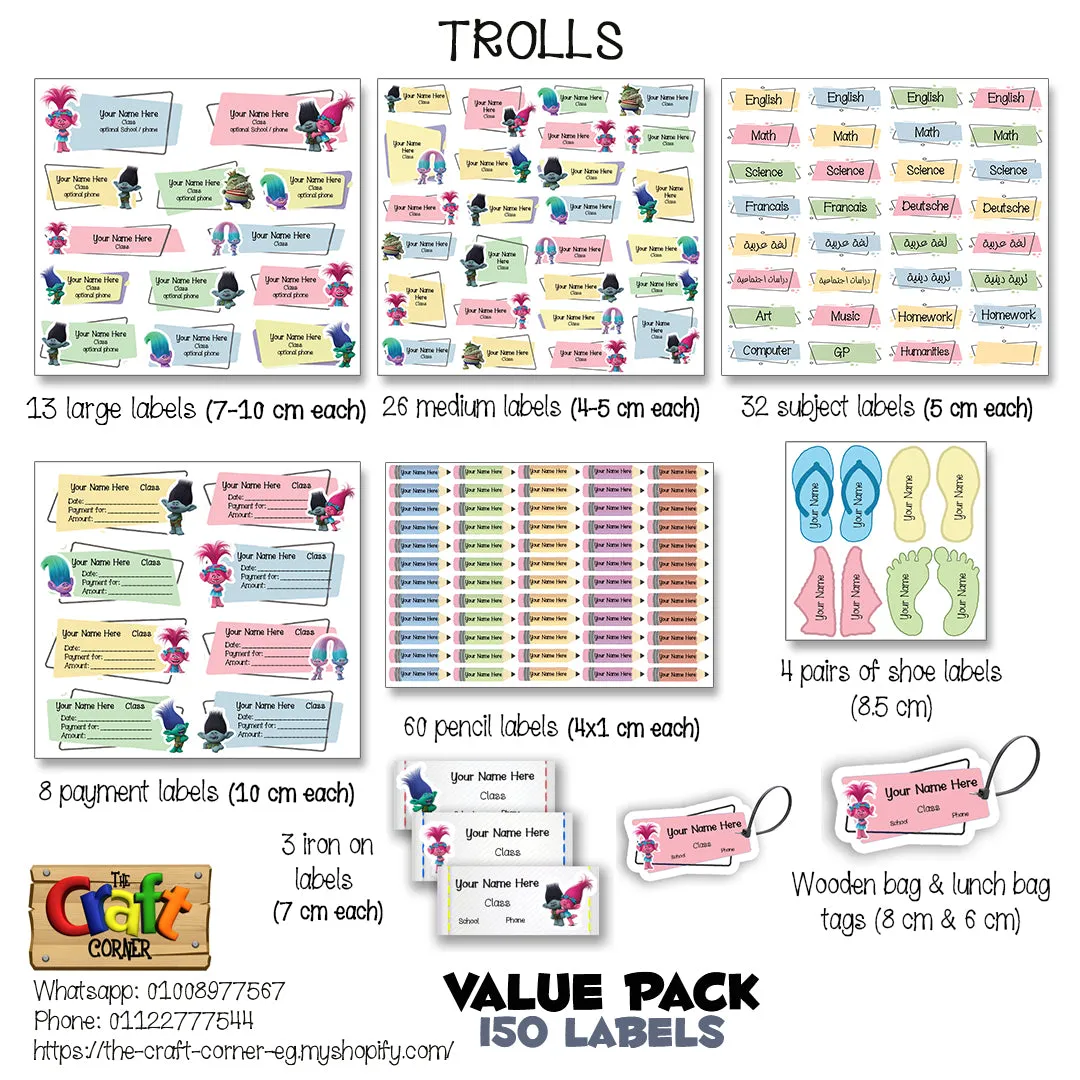 ""Trolls" School labels packs