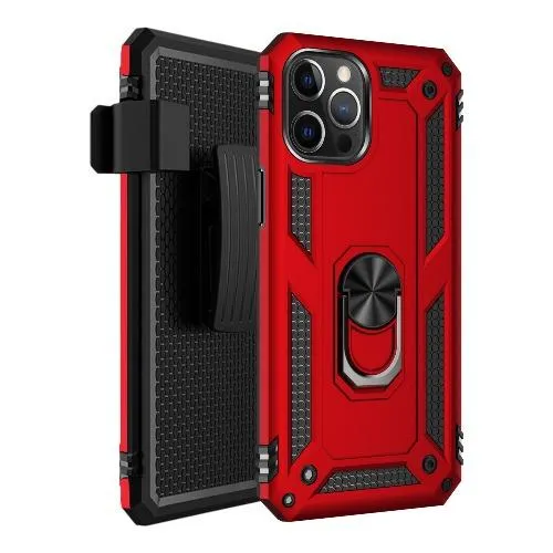 Raider Series Red Kickstand Case with Belt Clip - iPhone 12 and iPhone 12 Pro